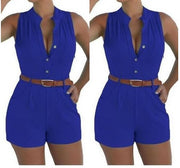 Lightweight Tank Shoulder Button Decoration Waist Belted Jumpsuit