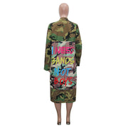 Camouflage letter printed Trench Jacket