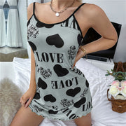 Milk Silk Heart Print Sleepwear Nightgown